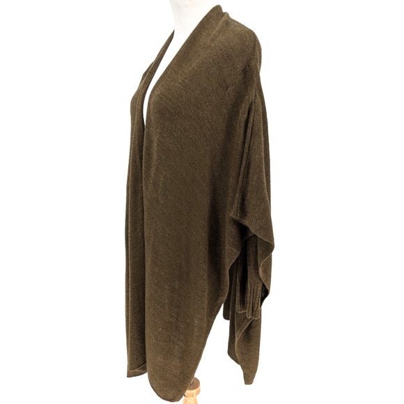 Olive Green Asymmetric Lagenlook Cape Cardigan Wrap Sweater Boho Minimalist XS - Picture 6 of 11